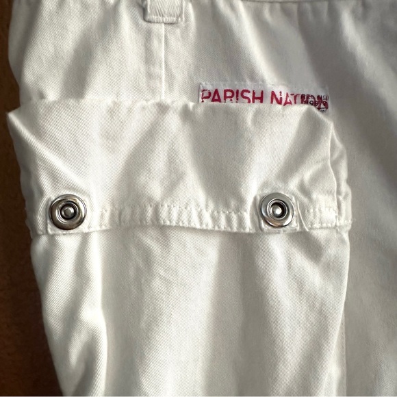 90s Y2K PARISH “SEAS THE DAY” WHITE NAUTICAL CARGO SHORTS. Sz38 - Picture 8 of 10